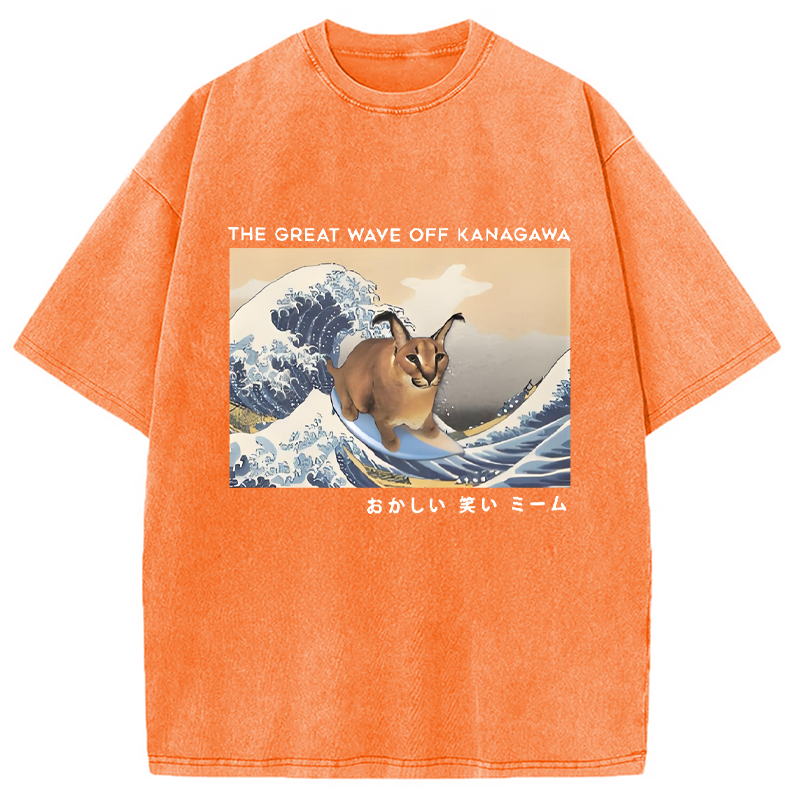 Modecanvas Big Floppa and The Great Wave off Washed T-Shirt