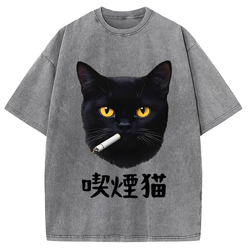Modecanvas Smoking Cat Vintage Washed T-Shirt