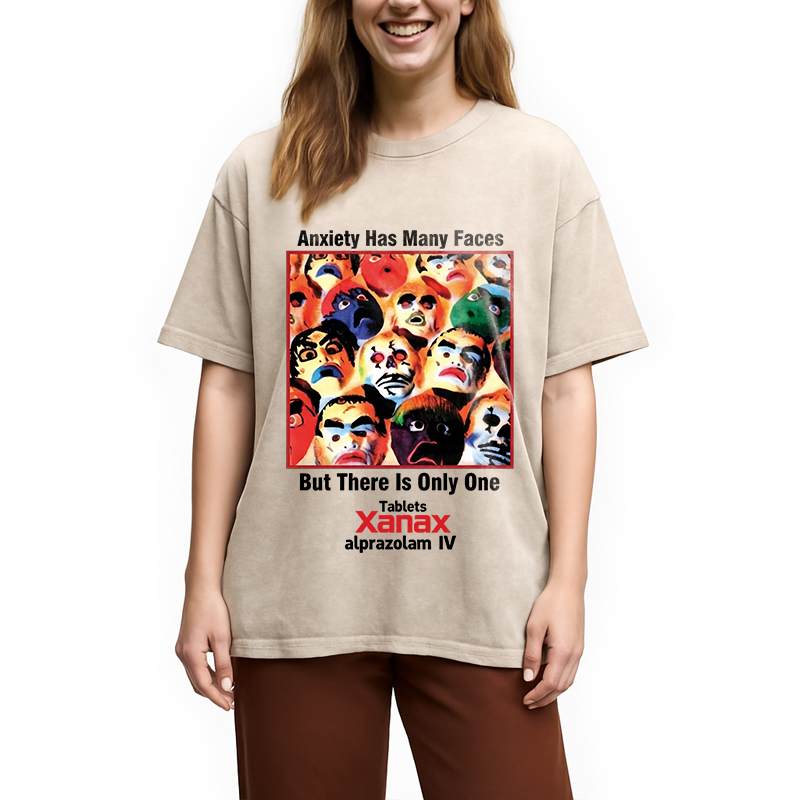 Modecanvas Anxiety Has Many Faces DTG Printing Washed T-Shirt