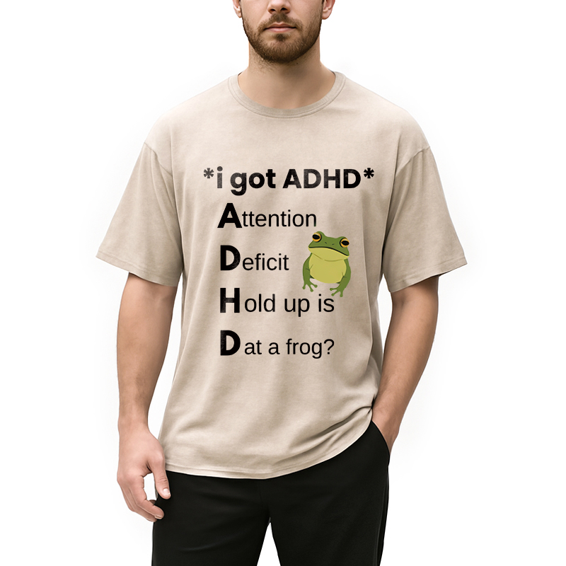 Modecanvas I Got ADHD Frog DTG Printing Washed T-Shirt