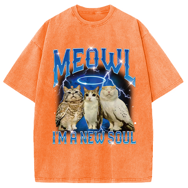 Modecanvas Meowl Cat Owl DTG Printing Washed T-Shirt