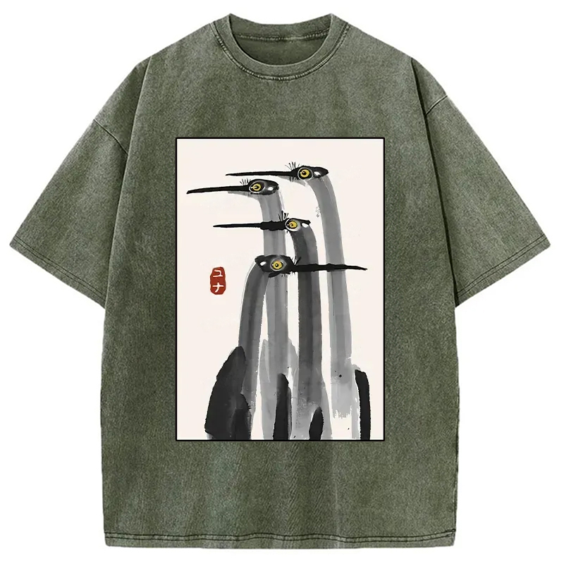 Modecanvas Japanese Crane Poster Washed T-Shirt