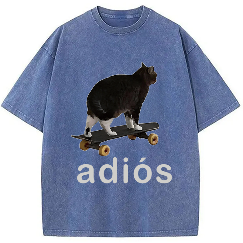 Modecanvas Adios Funny Cat Meme DTG Printing Washed T-Shirt