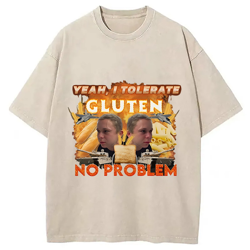 Modecanvas I Tolerate Gluten Meme Washed T-Shirt