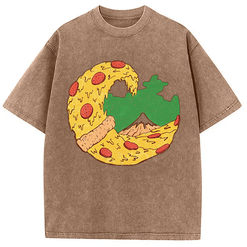 Modecanvas The Great Pizza of Kanagawa DTG Printing Washed T-Shirt