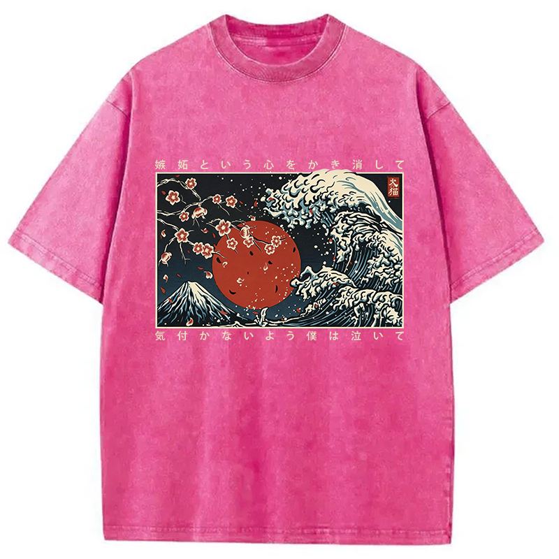 Modecanvas Great Wave Off DTG Printing Washed T-Shirt-modecanvas