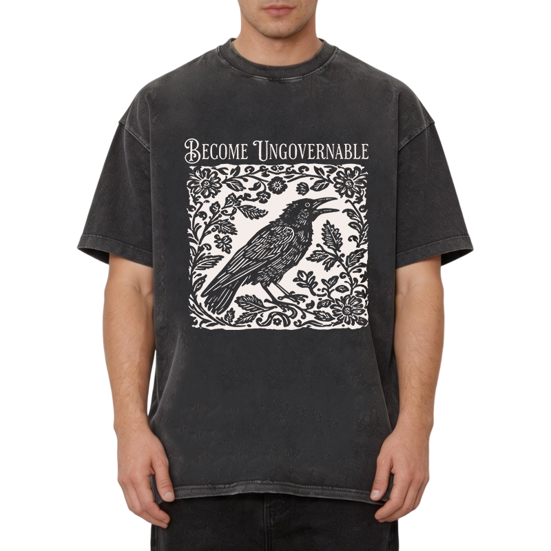 Modecanvas Become Ungovernable Bird DTG Printing Washed T-Shirt