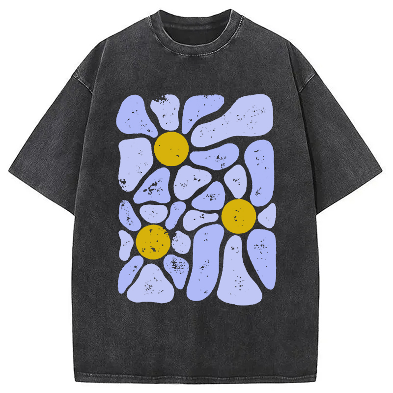 Modecanvas Abstract Flowers Art Washed T-Shirt-modecanvas