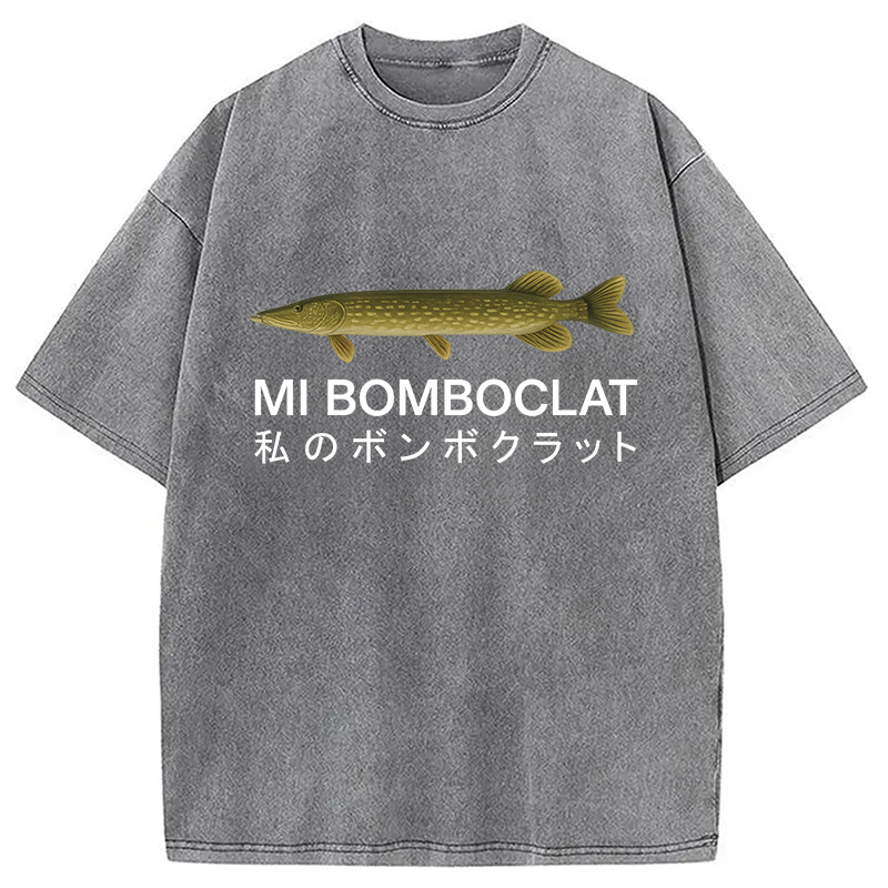 Modecanvas Mi Bomboclat Fish Meme Washed T-Shirt-modecanvas