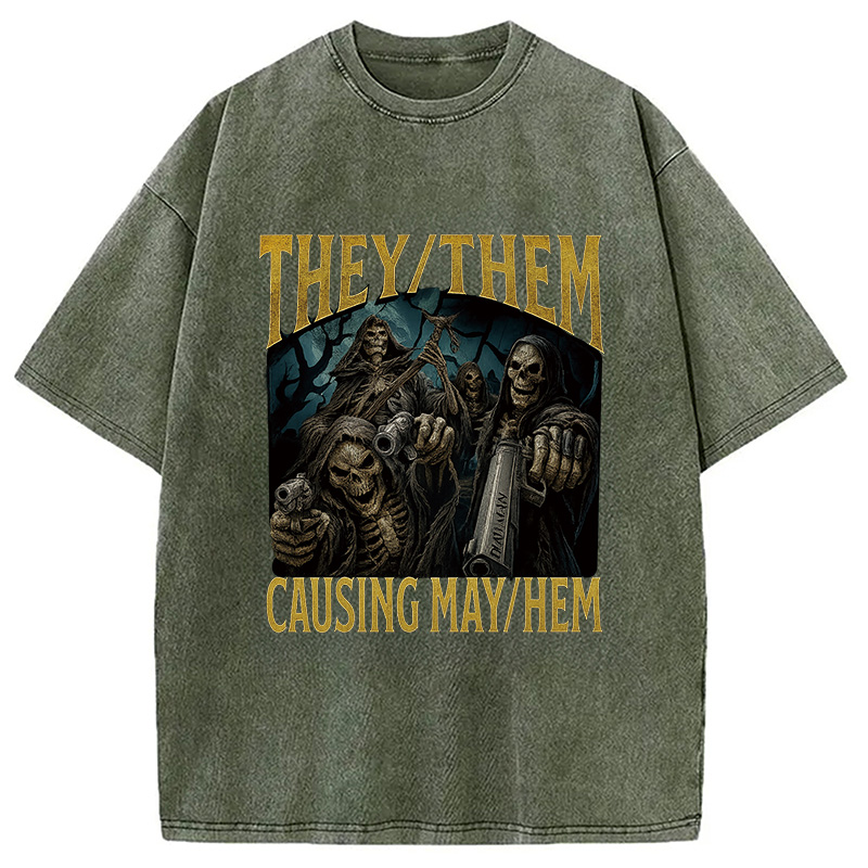 Modecanvas They Them Causing Mayhem Funny Washed T-Shirt