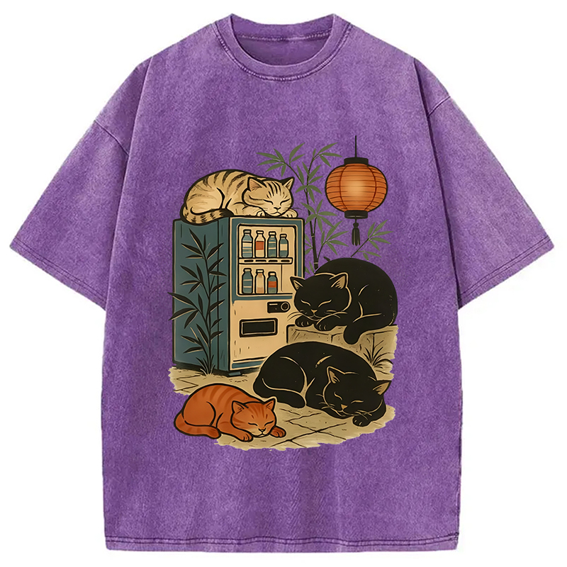 Modecanvas Japanese Vending Machine Cat Washed T-Shirt