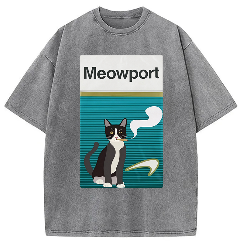 Modecanvas Meowport Funny Cat DTG Printing Washed T-Shirt
