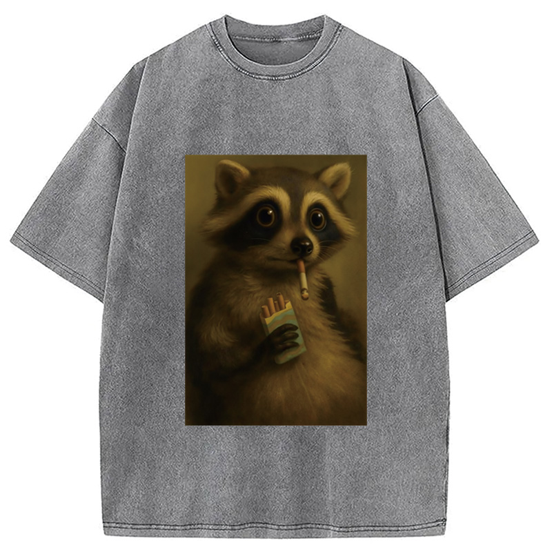 Modecanvas Smoking Raccon Washed T-Shirt