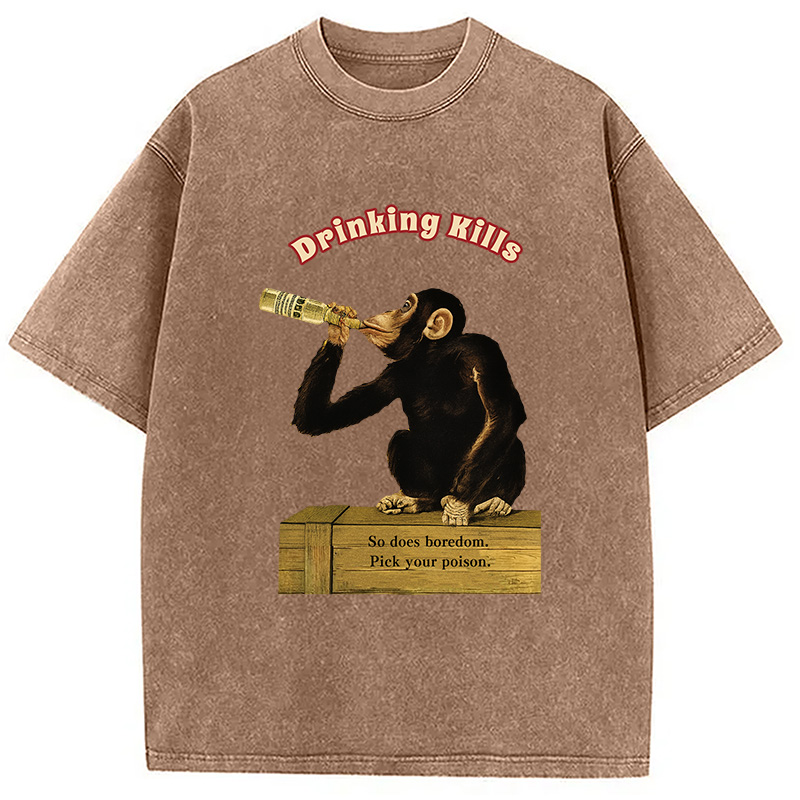 Modecanvas Drinking Kills Monkey Washed T-Shirt