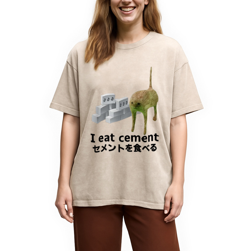 Modecanvas Cement Brick Cat Vintage Washed T-Shirt