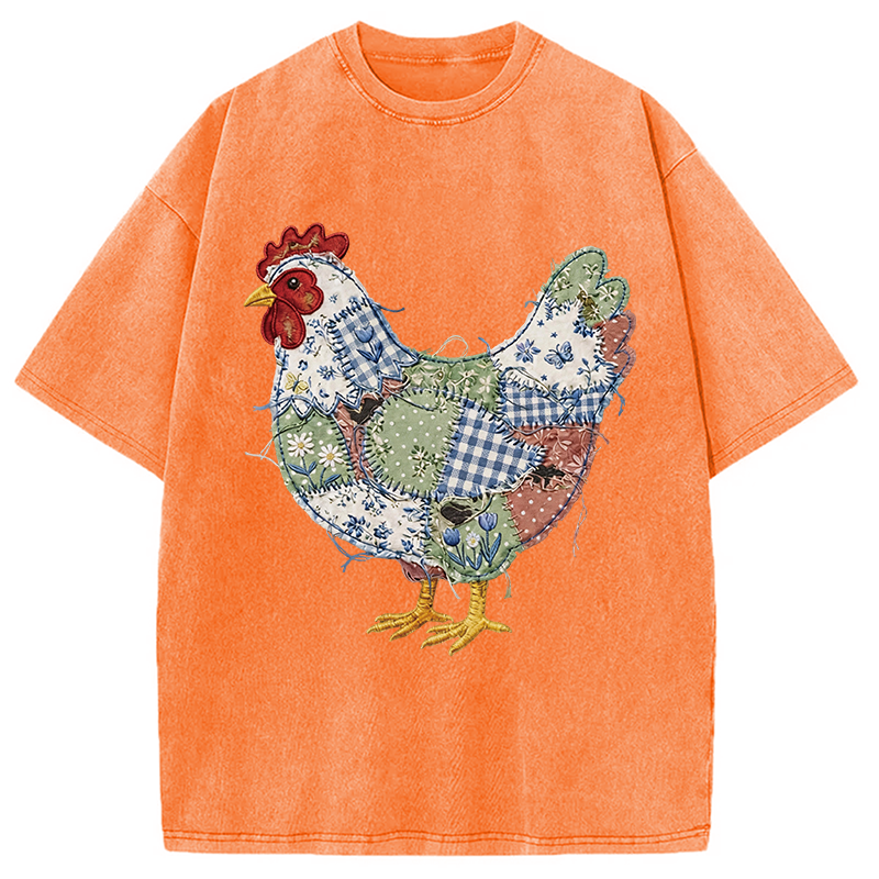 Modecanvas Patchwork Chicken DTG Printing Washed T-Shirt