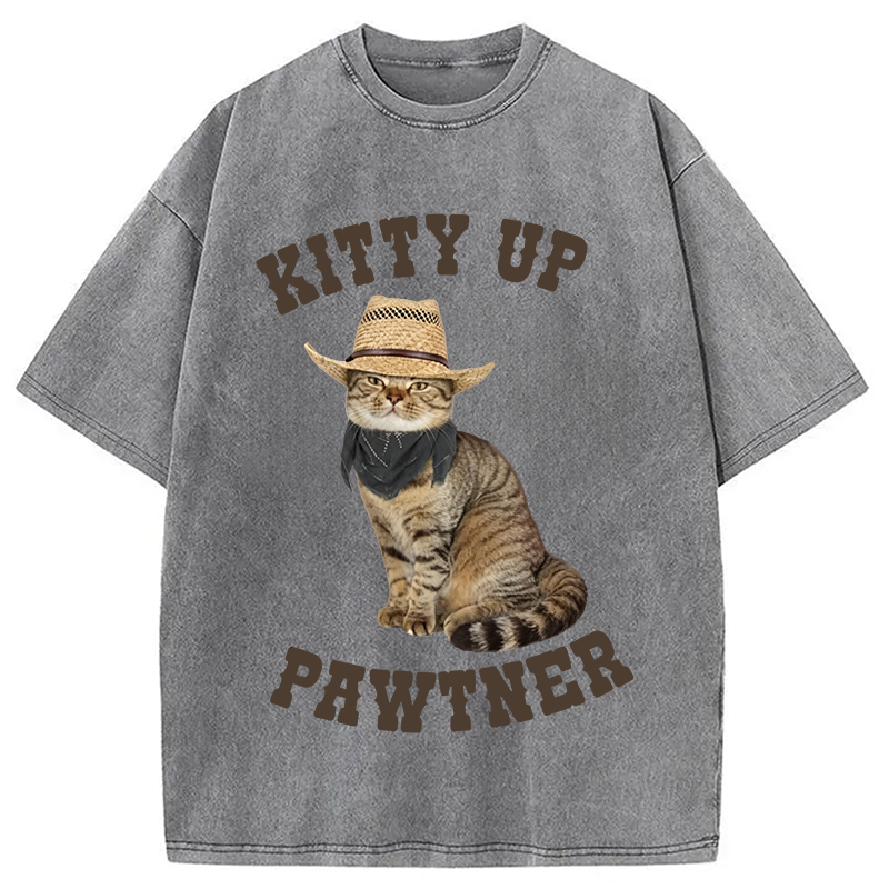 Modecanvas Kitty Up Giddy Up Cat DTG Printing Washed T-Shirt