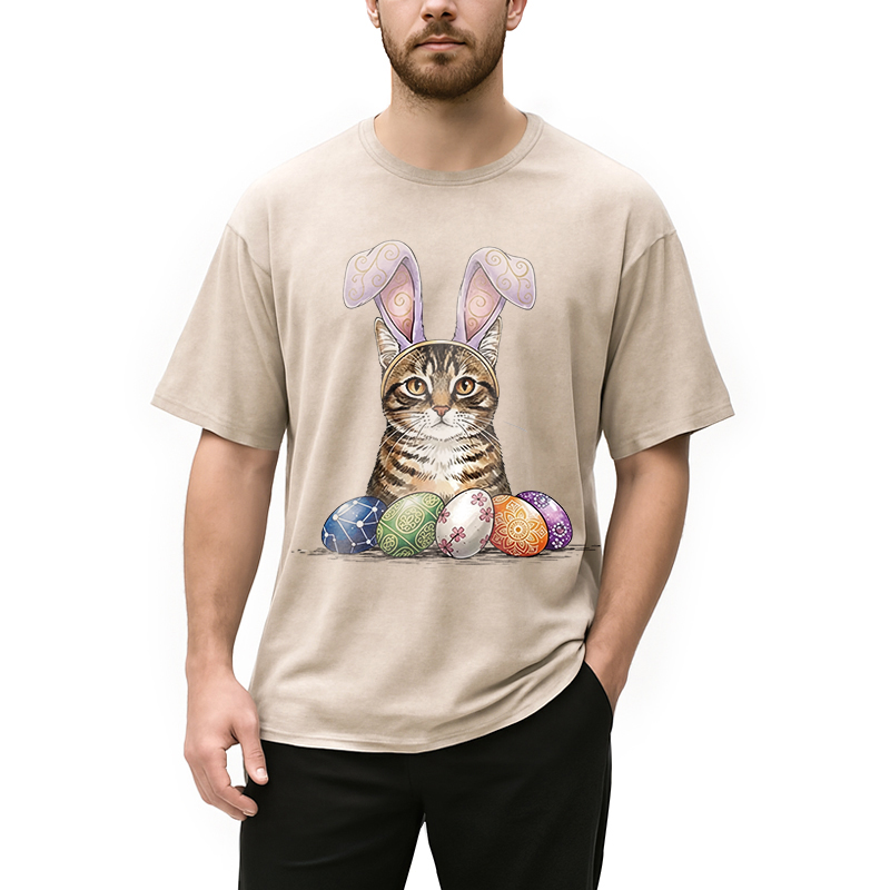 Modecanvas Easter Cat DTG Printing Washed T-Shirt
