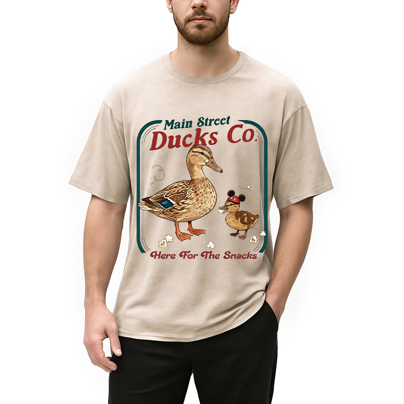 Modecanvas Funny Main Street Ducks Co Here For The Snacks DTG Printing Washed T-Shirt