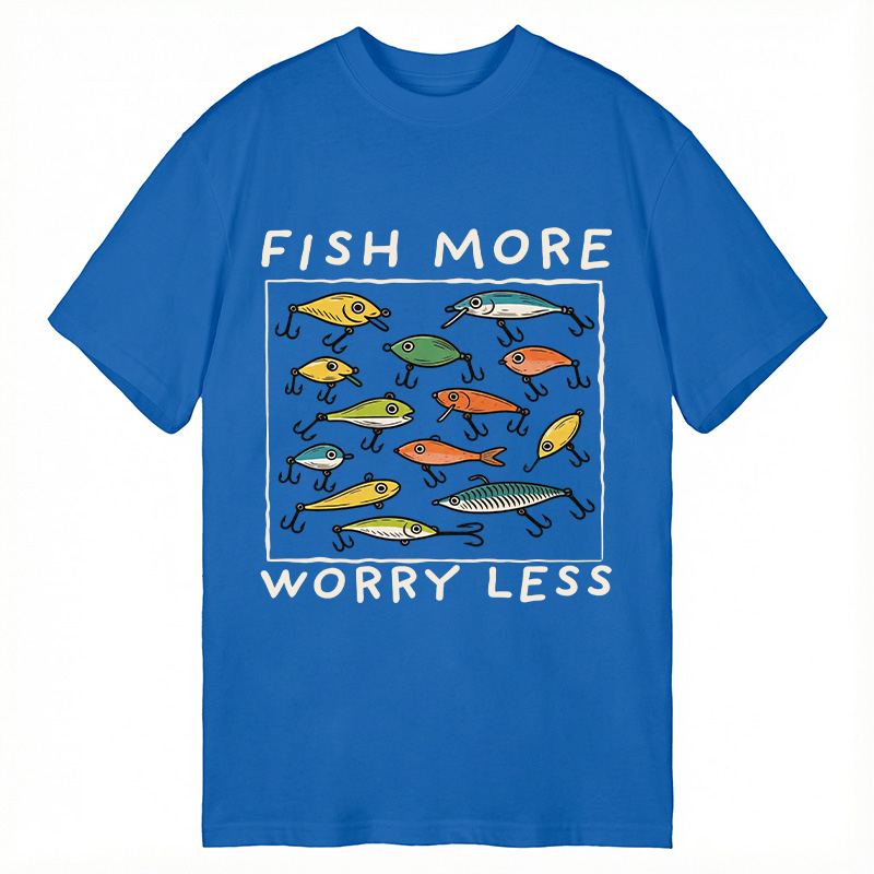 Modecanvas Fish More Worry Less Funny Fishing DTG Printing Classic T-Shirt-modecanvas
