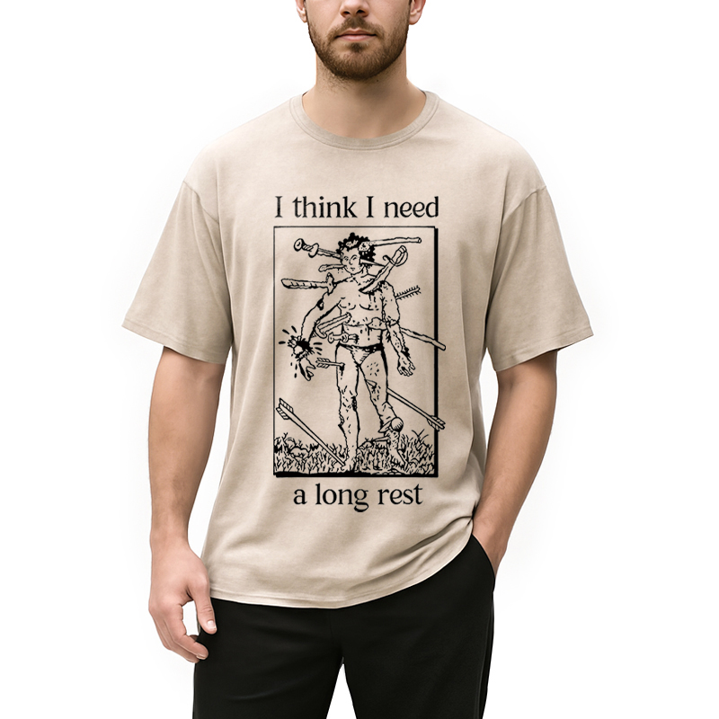Modecanvas I Think I Need A Long Rest DTG Printing Washed T-Shirt