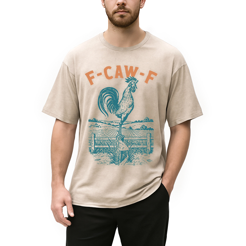 Modecanvas Funny Rooster Meme DTG Printing Washed T-Shirt