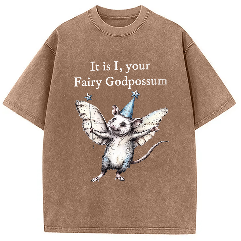 Modecanvas It Is I, Your Fairy Godpossum DTG Printing Washed T-Shirt