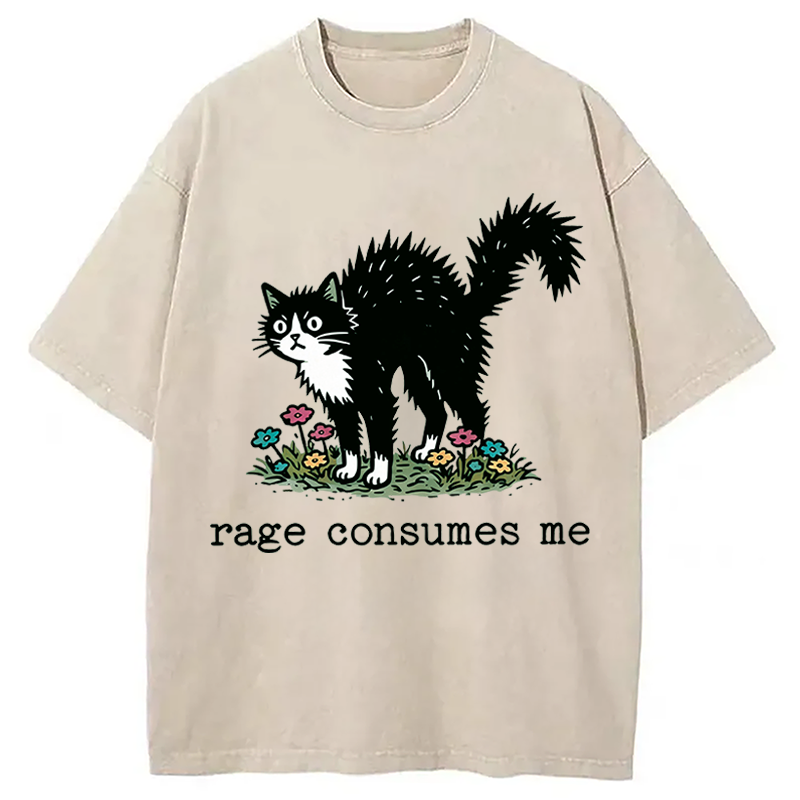 Modecanvas Angry Tuxedo Cat DTG Printing Washed T-Shirt