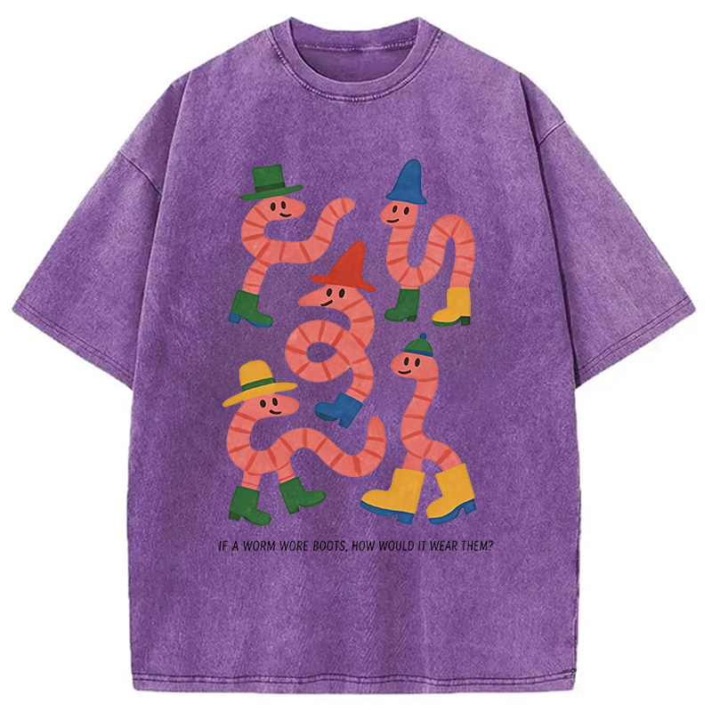 Modecanvas Whimsical Worms In Boots DTG Printing Washed T-Shirt