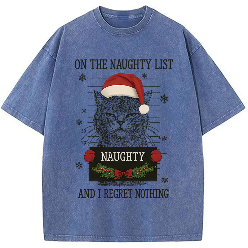 Modecanvas Christmas Naughty Cat Washed T-Shirt