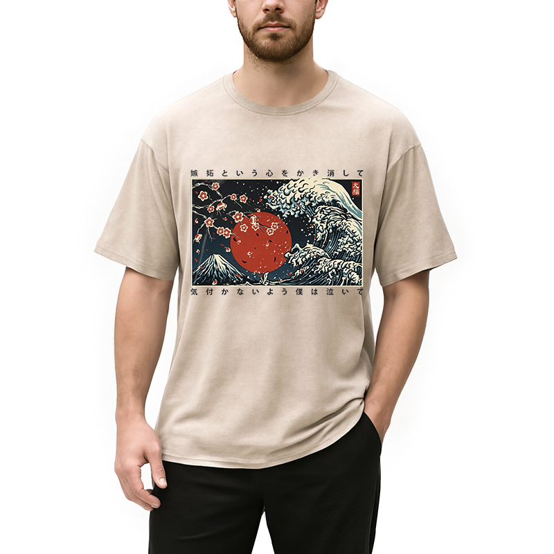 Modecanvas Great Wave Off DTG Printing Washed T-Shirt-modecanvas
