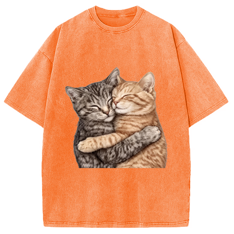 Modecanvas Cute Huggable Cat DTG Printing Washed T-Shirt