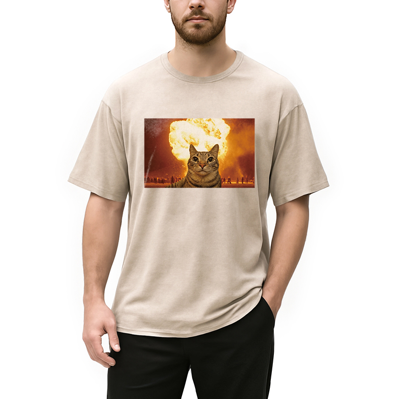 Modecanvas Cat Explosion Brain Rot DTG Printing Washed T-Shirt