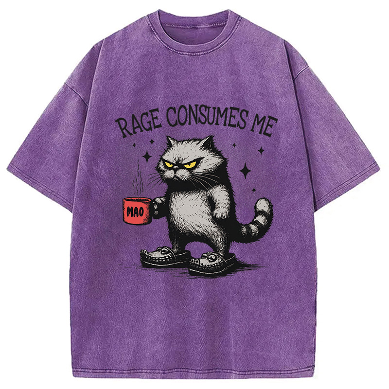 Modecanvas Rage Consumes Me Cat Washed T-Shirt