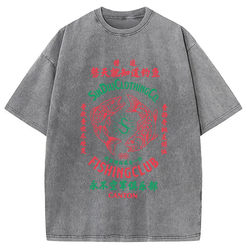 Modecanvas Fishing Club DTG Printing Washed T-Shirt