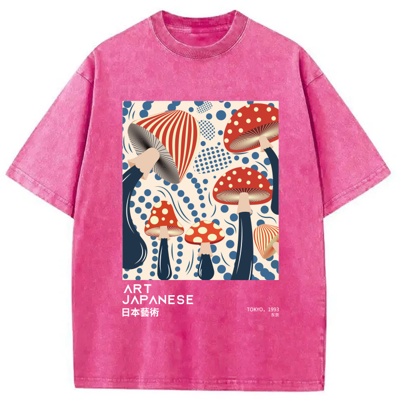 Modecanvas Japanese Art Dancing Mushroom Washed T-Shirt
