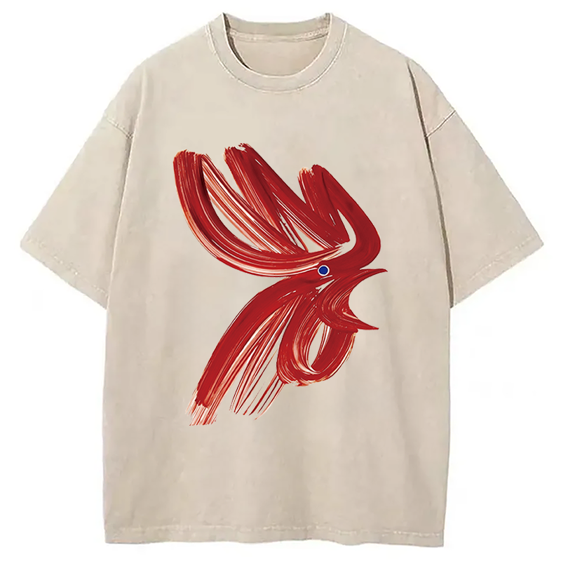 Modecanvas Calligraphy Art Chicken DTG Printing Washed T-Shirt