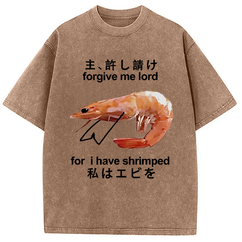 Modecanvas Retreating Shrimp Washed T-Shirt-modecanvas