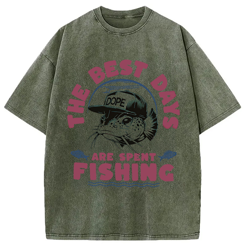Modecanvas The Best Days Fishing DTG Printing Washed T-Shirt