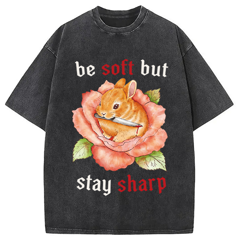 Modecanvas Stay Sharp Rabbit DTG Printing Washed T-Shirt