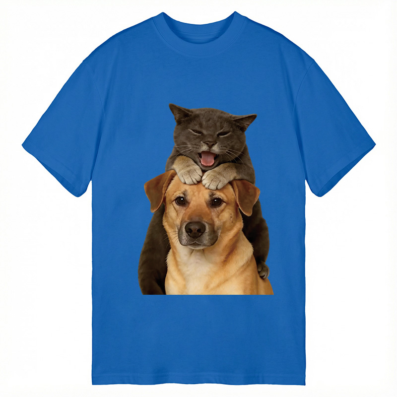 Modecanvas Funny Cute Fighting Dog And Cat DTG Printing Classic T-Shirt-modecanvas