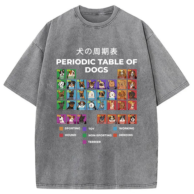 Modecanvas Periodic Table Of Dogs Washed T-Shirt-modecanvas