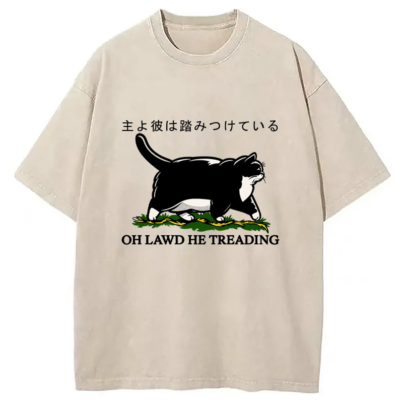Modecanvas Oh Lawd He Treading Tuxedo Cat Washed T-Shirt