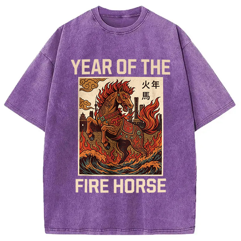 Modecanvas Year Of The Fire Horse DTG Printing Washed T-Shirt