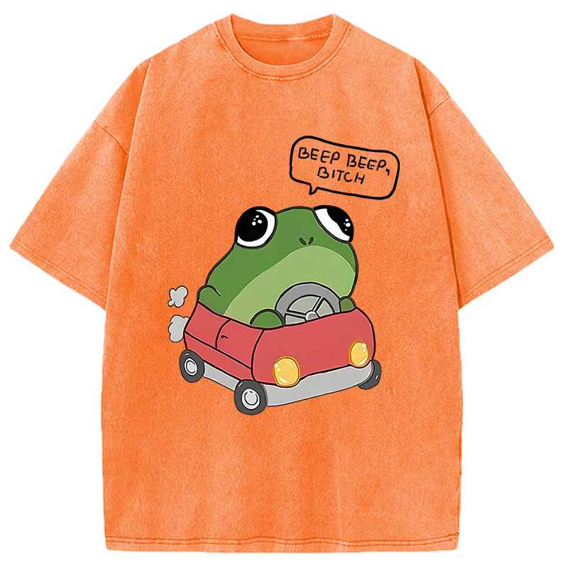 Modecanvas Frog Driving Washed T-Shirt