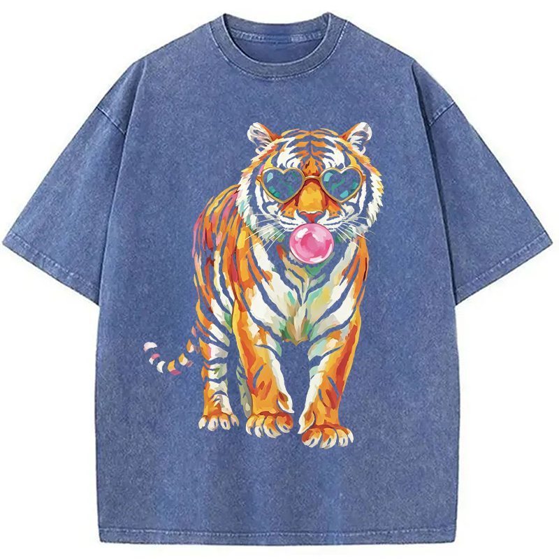 Modecanvas Tiger Cute Animal DTG Printing Washed T-Shirt