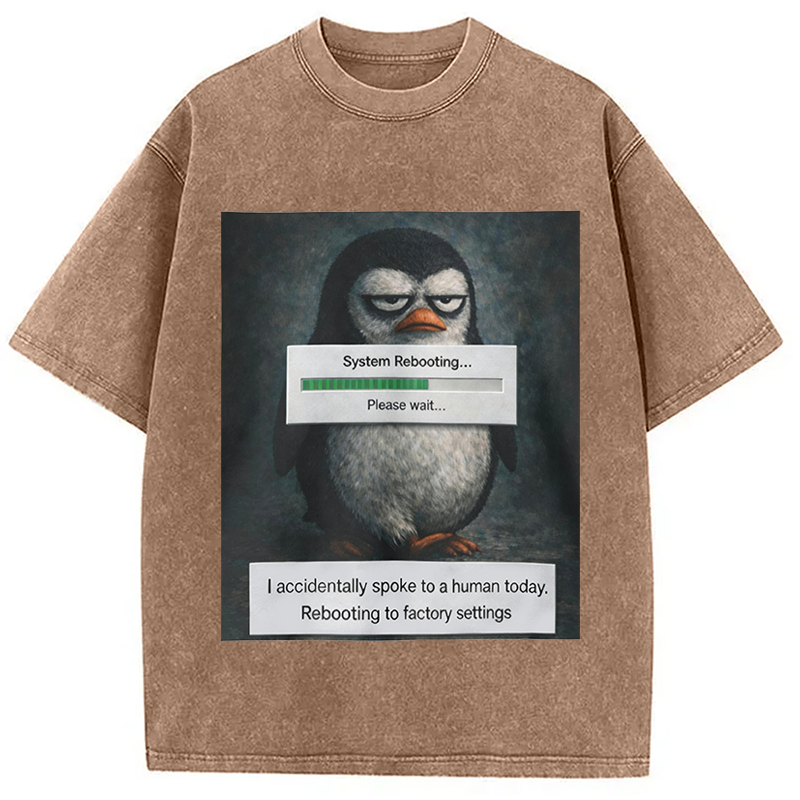 Modecanvas Sleepy Penguin Meme DTG Printing Washed T-Shirt