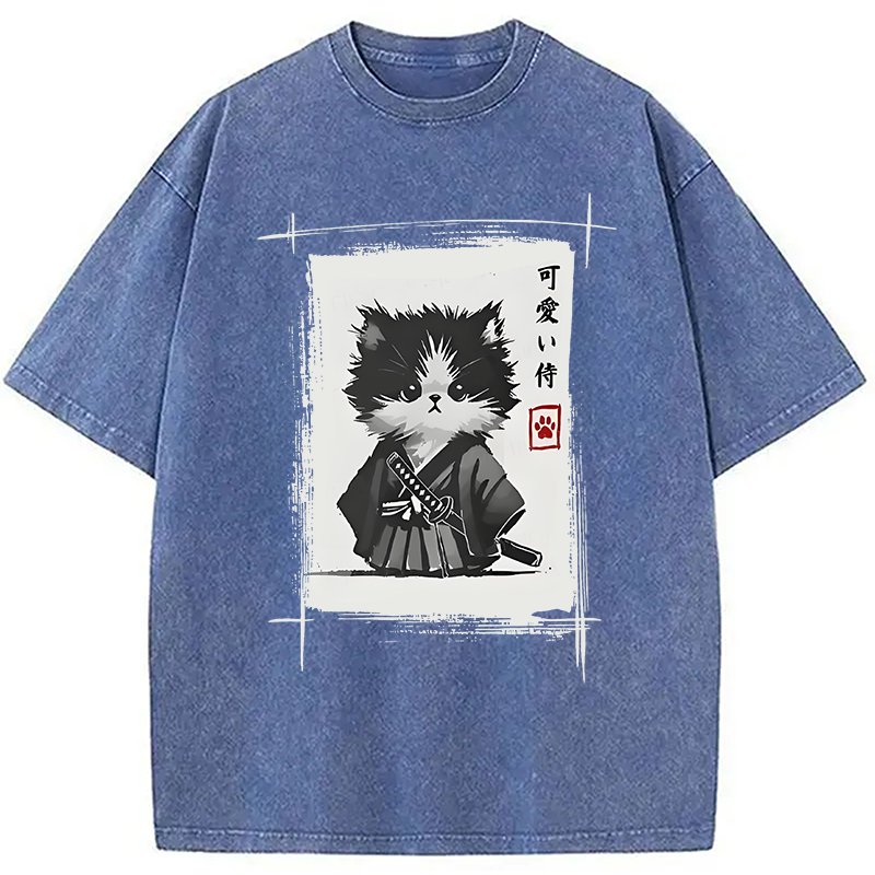 Modecanvas Kitten Samurai Washed T-Shirt