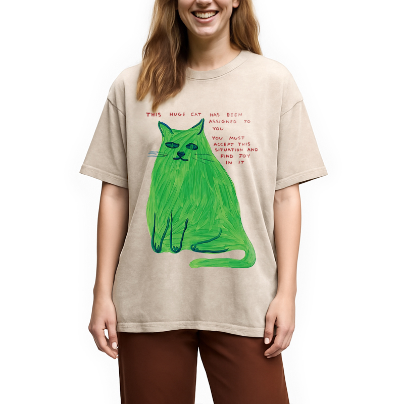 Modecanvas his Huge Cat DTG Printing Washed T-Shirt