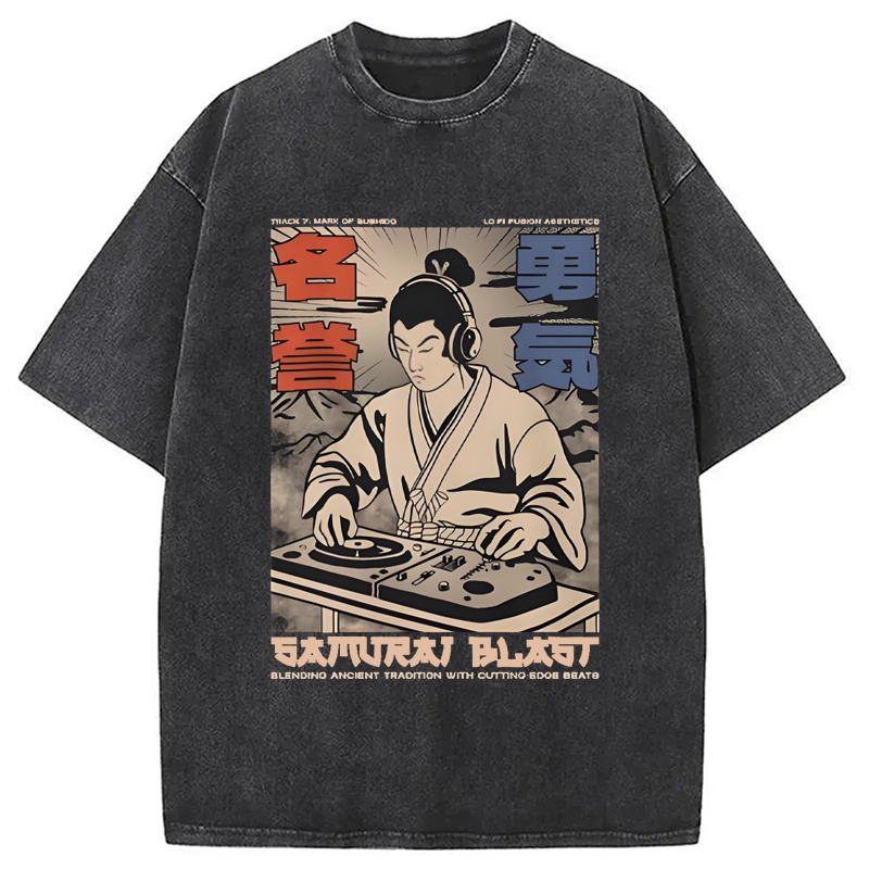 Modecanvas Samurai DJ Japanese Washed T-Shirt